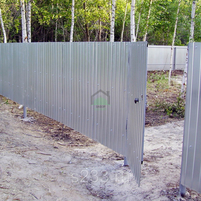 Забор из профнастила с бетонированием столбов 14соток  в Куровском 