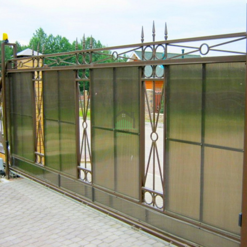 Откатные ворота из поликарбоната в Куровском пример 06